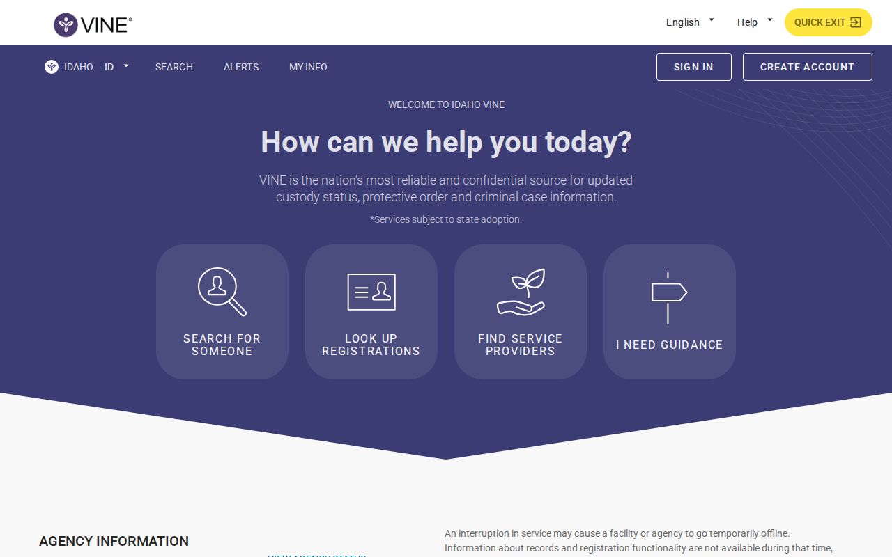 Madison County VINELink inmate search and release notification interface