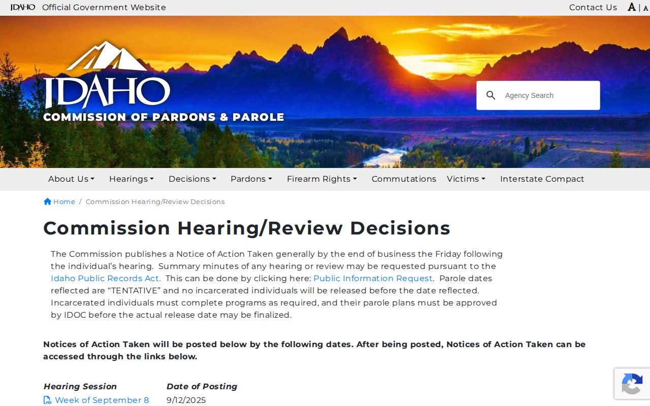 Madison County projected release date and Idaho tentative parole decision guidance